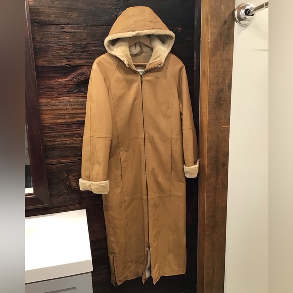 Vintage Fitz Wright Womens Leather Trench Coat Size S Hooded Maxi Penny Lane - Picture 15 of 16